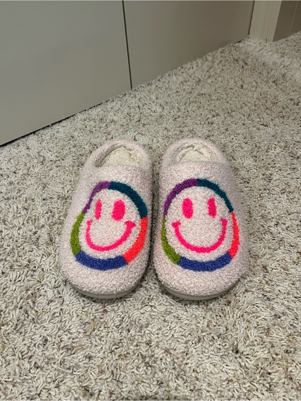 Cozy Fuzzy Slippers with Colorful Smile Design